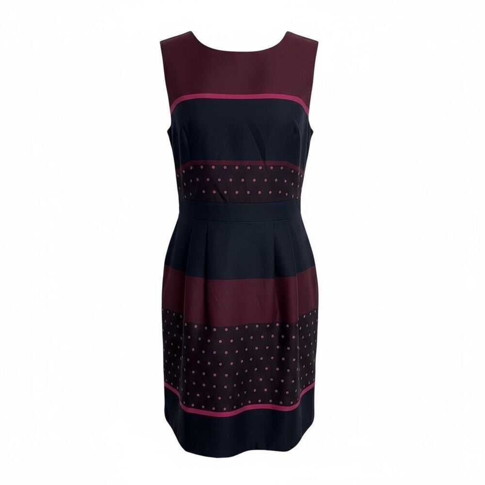 Loft Ann Taylor Striped Satin Sleeveless A Line‎ Mini Dress Maroon Blue Size 4
